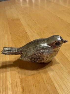 Silver Decorative Bird Figurine metal small resting bird